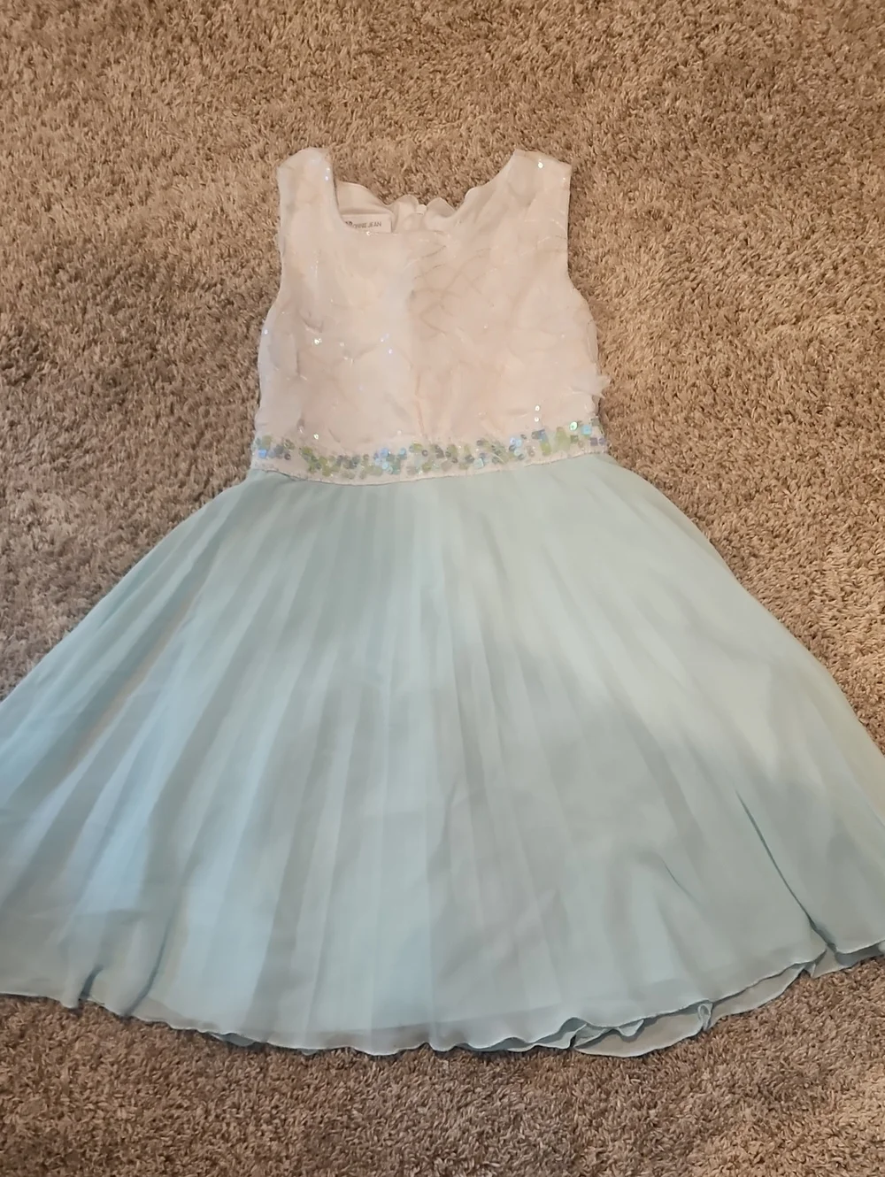 Bonnie Jean White and Light Blue Girls' Sequin Floral Waist Dress